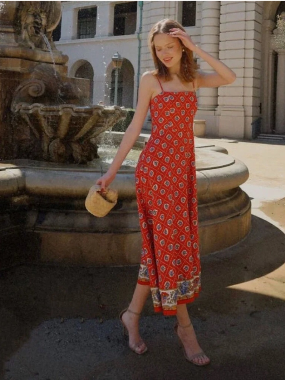 Wayf Josefina Scarf Print Linen Blend Midi Dress